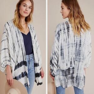 Anthropologie Women's Vada Cocoon Kimono Cardigan OS Shimmer White Tie Dye Boho